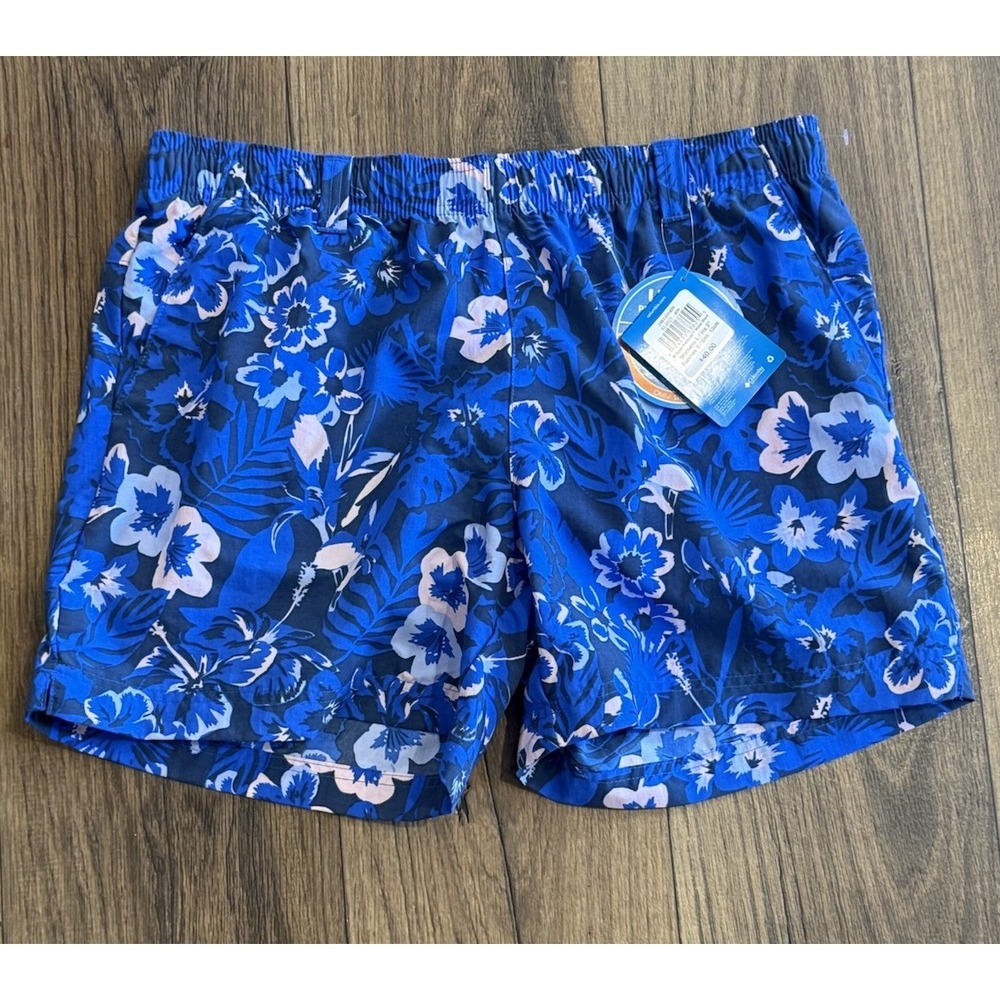 NWT Columbia PFG Blue Tropical Floral UPF 50 Water Shorts Women's Large